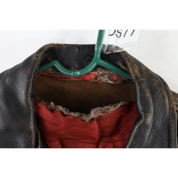 Vintage 50s 38 Thrashed Horsehide Leather Belted Motorcycle Jacket Dark Brown